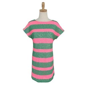 Lilly Pulitzer Ames Sequin Striped Dress Pink Green Sz XS